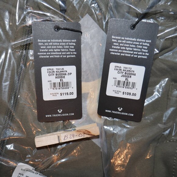 True Religion Men's 2 PC Sweatsuit Fleece Tracksuit Matching Outfit Olive Green - Picture 11 of 11